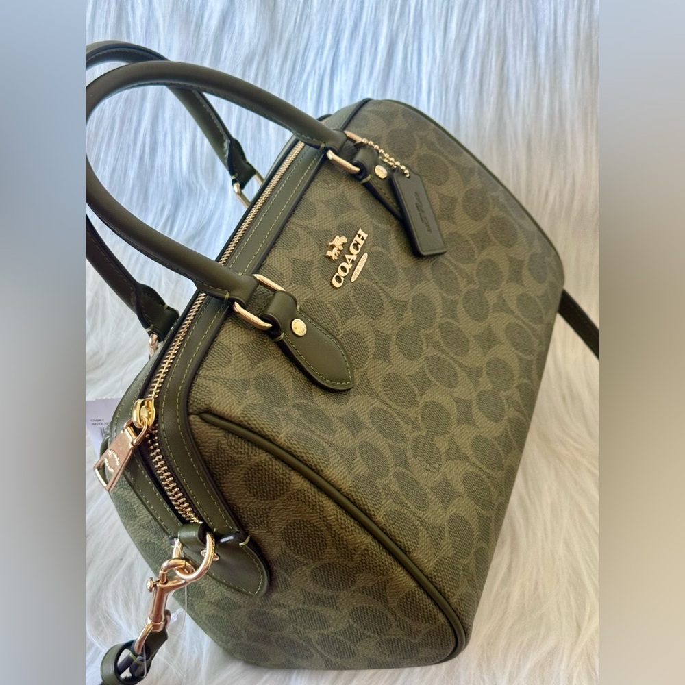 NWT Coach Rowan Satchel Bag In Signature Canvas CV961 Gold/Olive - Picture 8 of 12